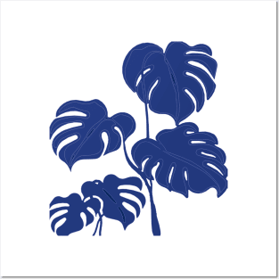 Blue Monstera Swiss Cheese Plant Cut Out Style v2 Posters and Art